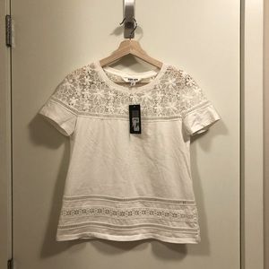NWT EVER NEW white lace trim tee
